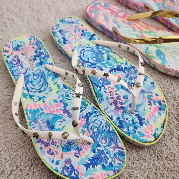 Lilly Pulitzer womens Rubber Sale Sandal Flip flops lot of 2 size 9/10 - Picture 4 of 6